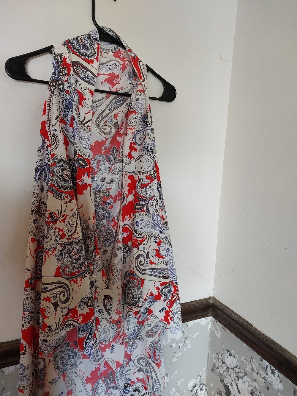 Paisley Print Sleeveless Kimono Cover-Up in Red, Navy, Cream